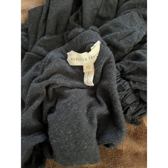 Rebecca Taylor Flax Blend Black Jersey Knit Ruffle Off Shoulder Top Size XS - Picture 7 of 8